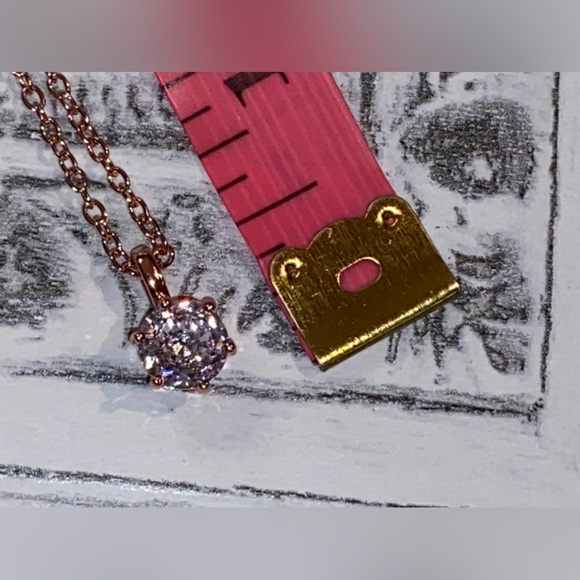 NWOT Simulated Diamond Solitaire Pendant- 18” Necklace-14 Karat Rose Gold Plated - Picture 13 of 16
